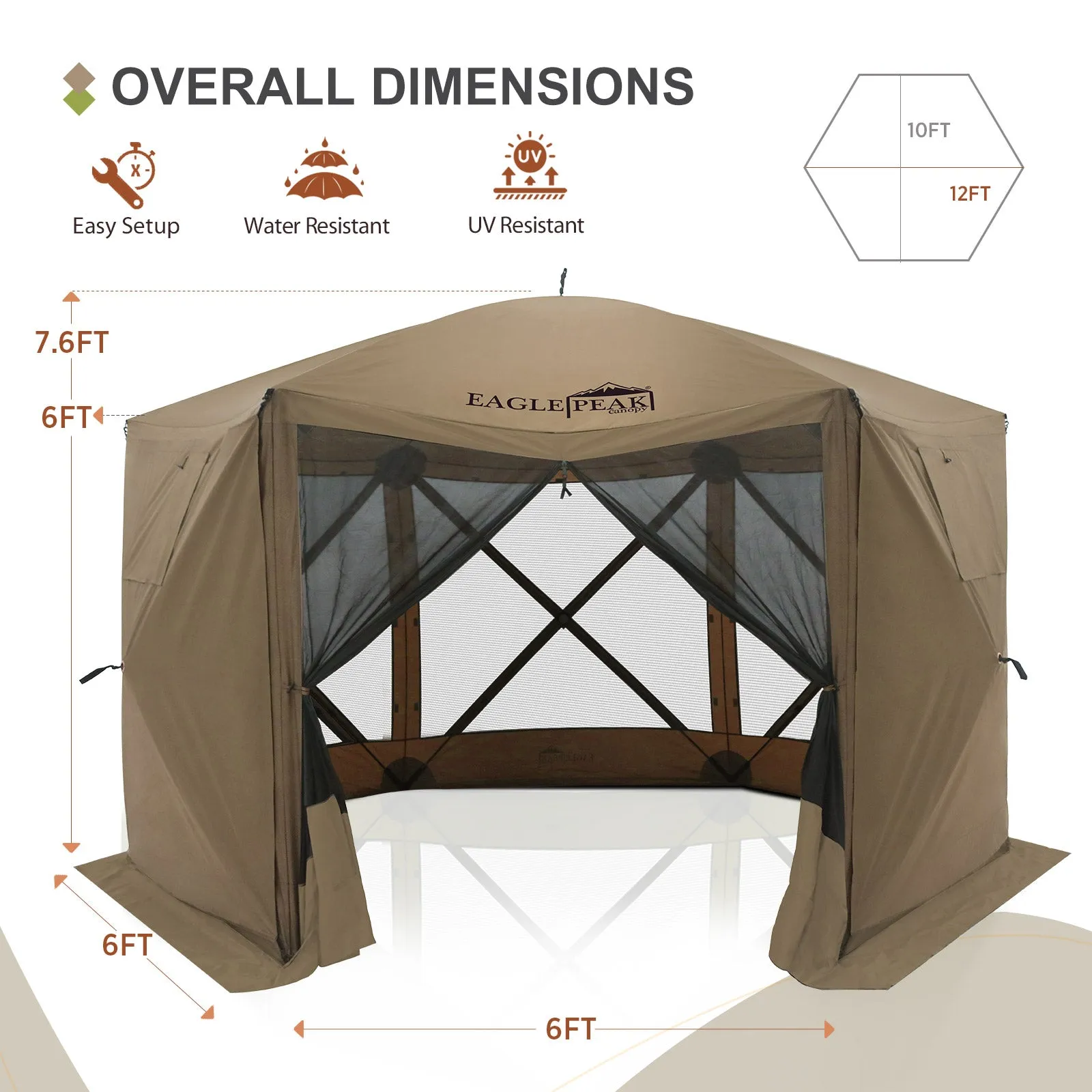 12x12 ft Portable Quick Pop Up Canopy Tent with 2 Wall Panels, 6 Sided Instant Gazebo