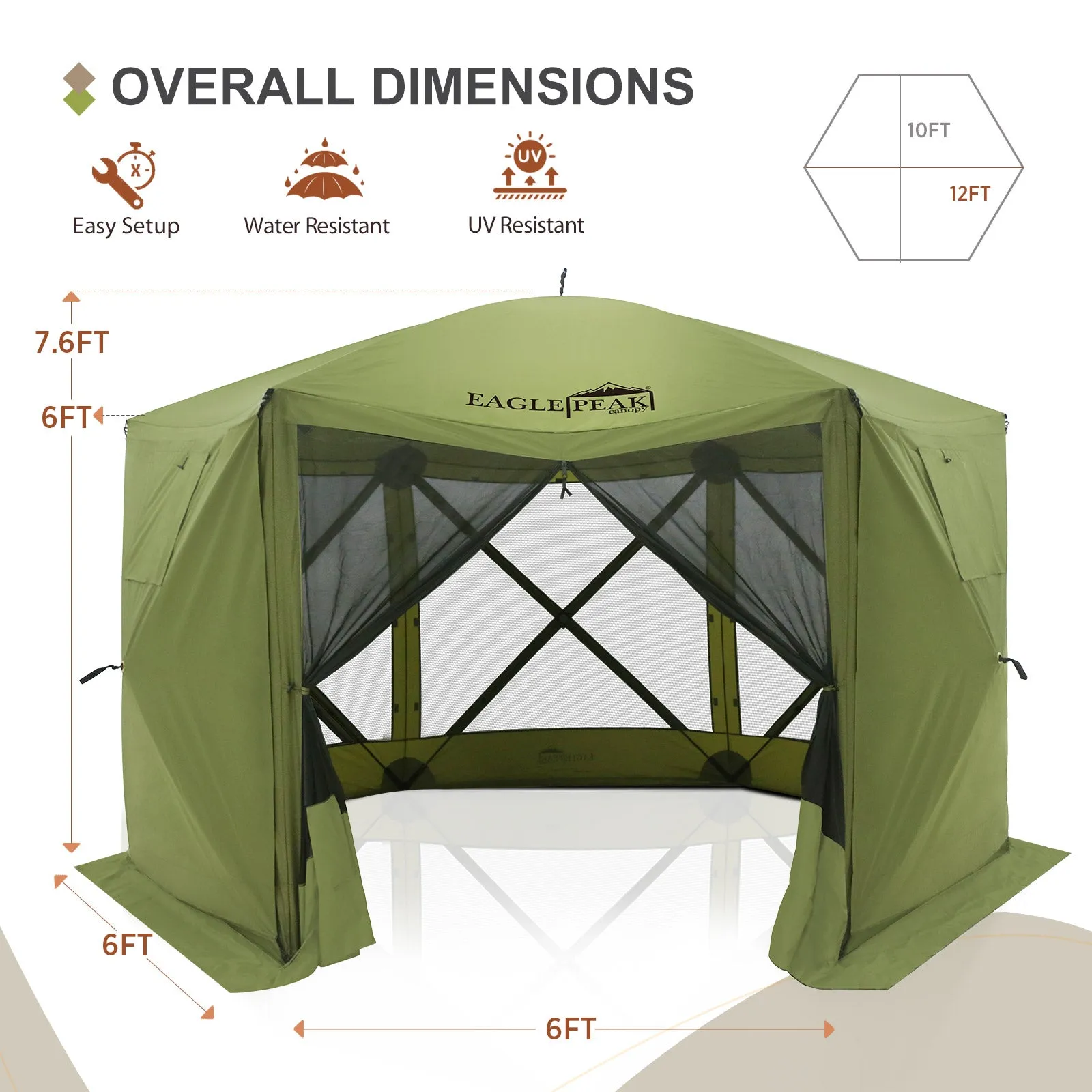 12x12 ft Portable Quick Pop Up Canopy Tent with 2 Wall Panels, 6 Sided Instant Gazebo