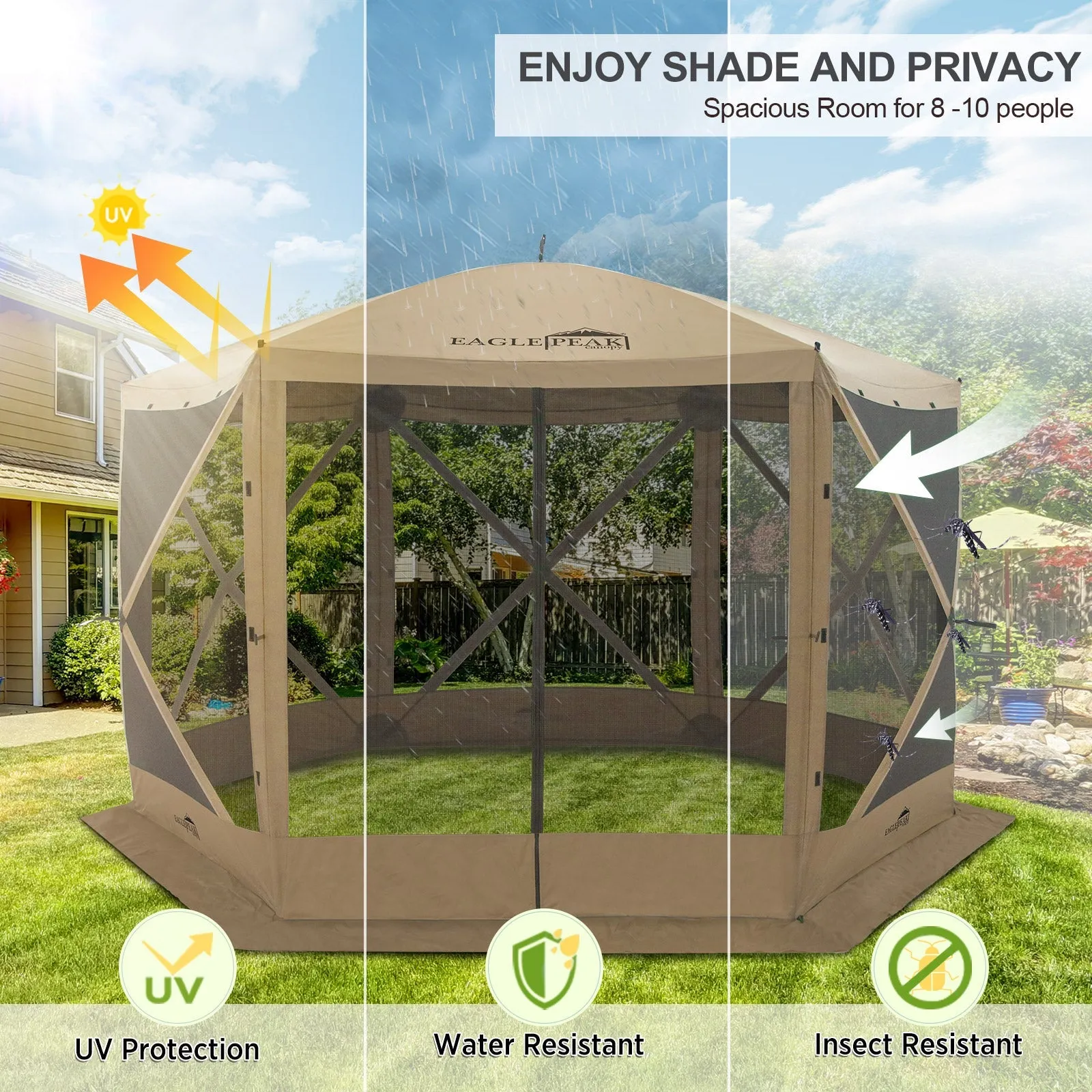 12x12 ft Portable Quick Pop Up Canopy Tent with 2 Wall Panels, 6 Sided Instant Gazebo