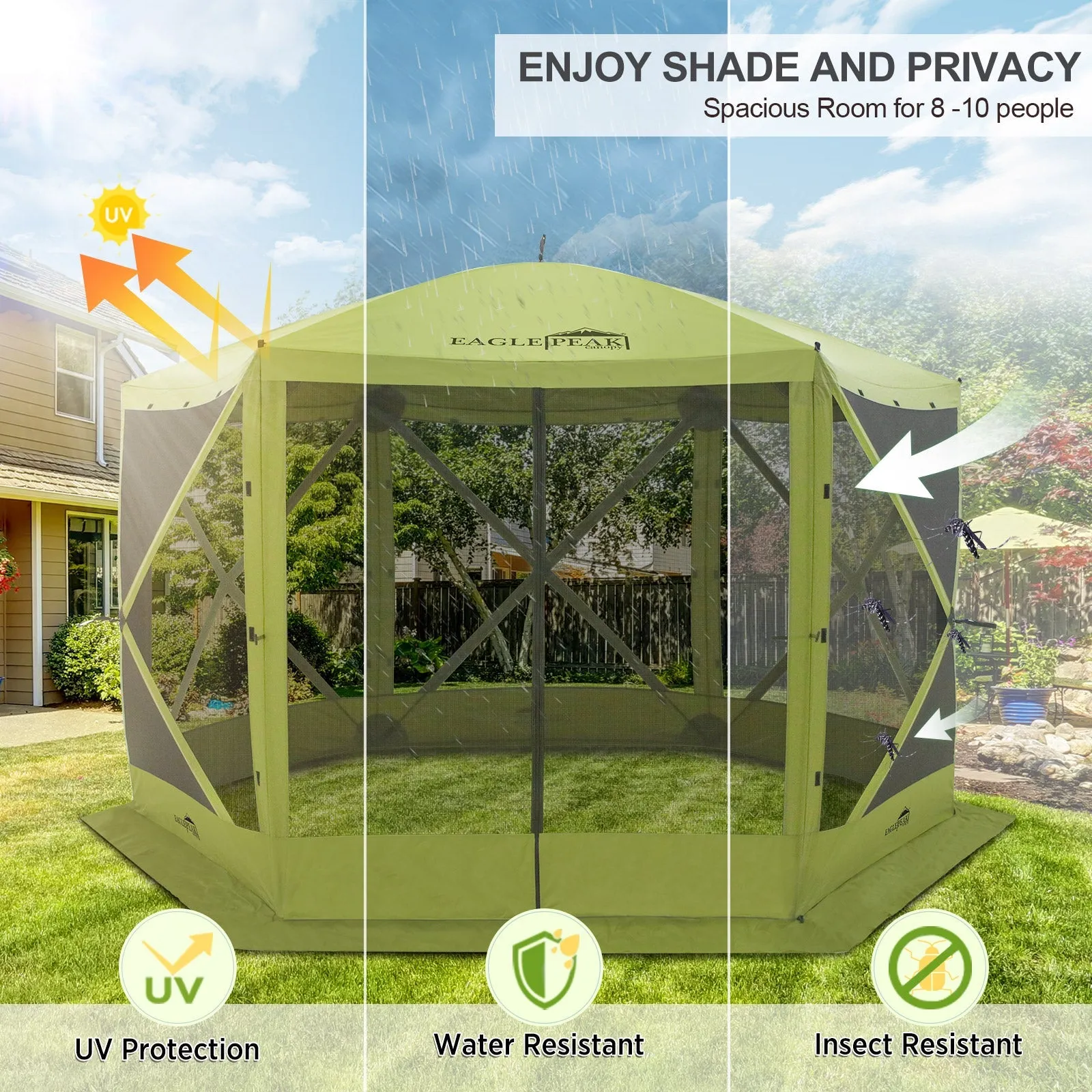 12x12 ft Portable Quick Pop Up Canopy Tent with 2 Wall Panels, 6 Sided Instant Gazebo