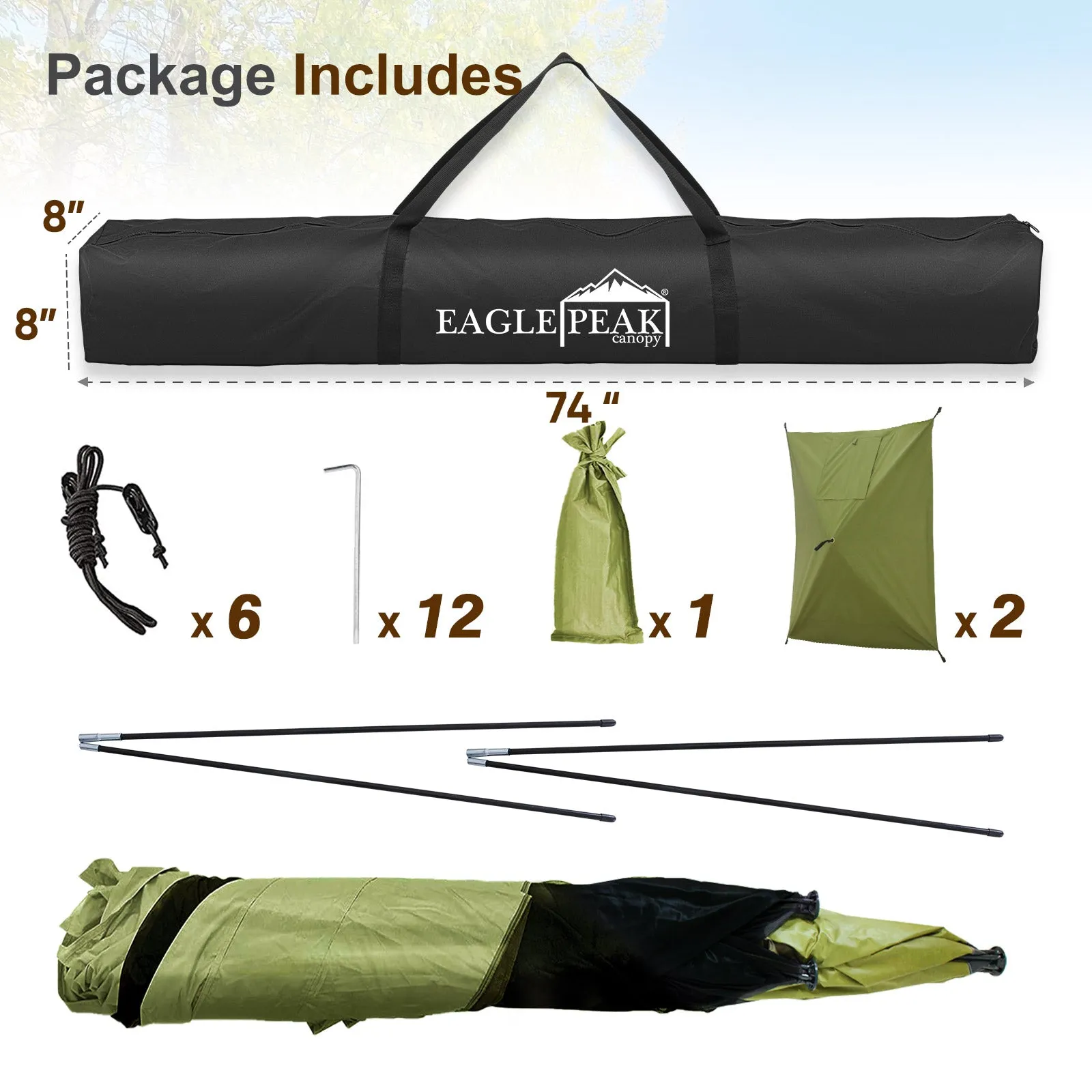 12x12 ft Portable Quick Pop Up Canopy Tent with 2 Wall Panels, 6 Sided Instant Gazebo