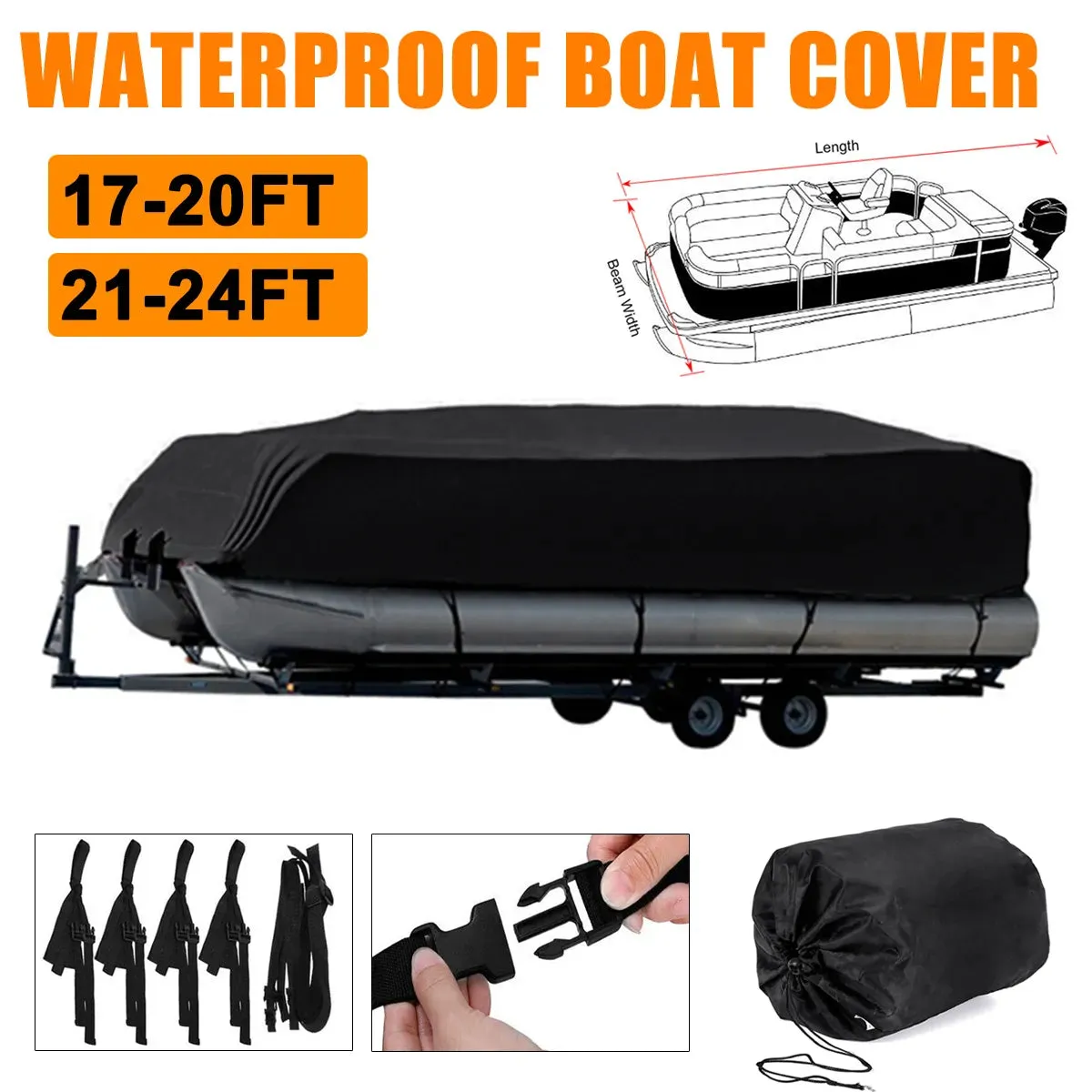 17-24ft Rubber Dinghy Pontoon Boat Covers 210d Water Rain Proof Trailerable Pontoon Boat Cover Coat Protector Sun Uv Dust Cover
