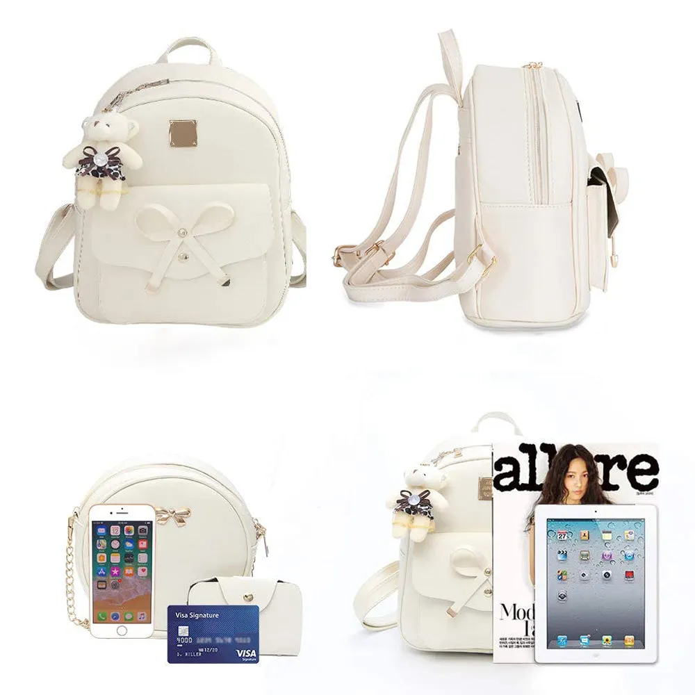 3 Pcs Set PU Bags Backpack Purse Sling Bag for Women Beige
