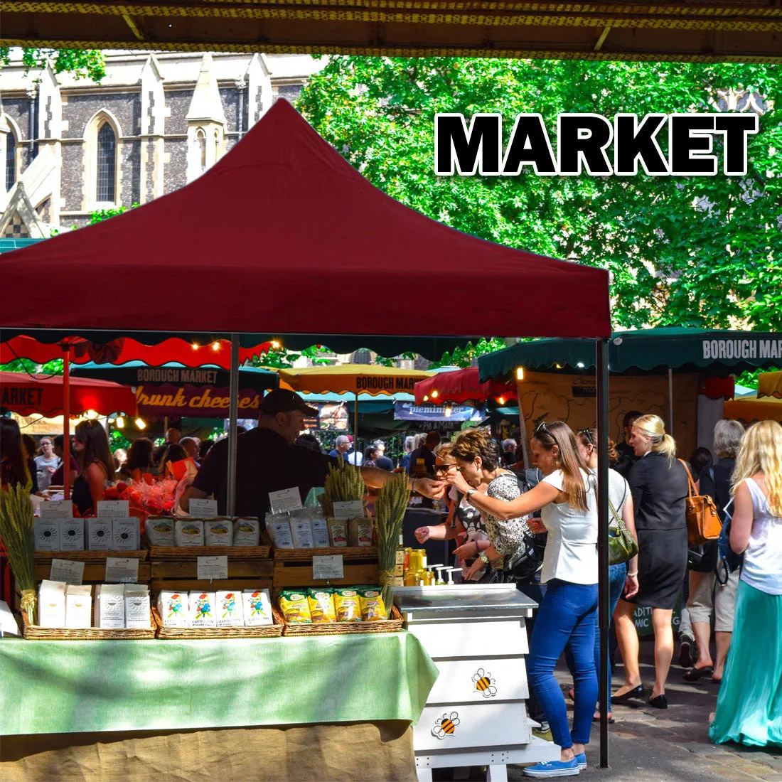 3x3m Pop-Up Gazebo | Outdoor Folding Marquee | Market Tent w/ Side Wall | Red