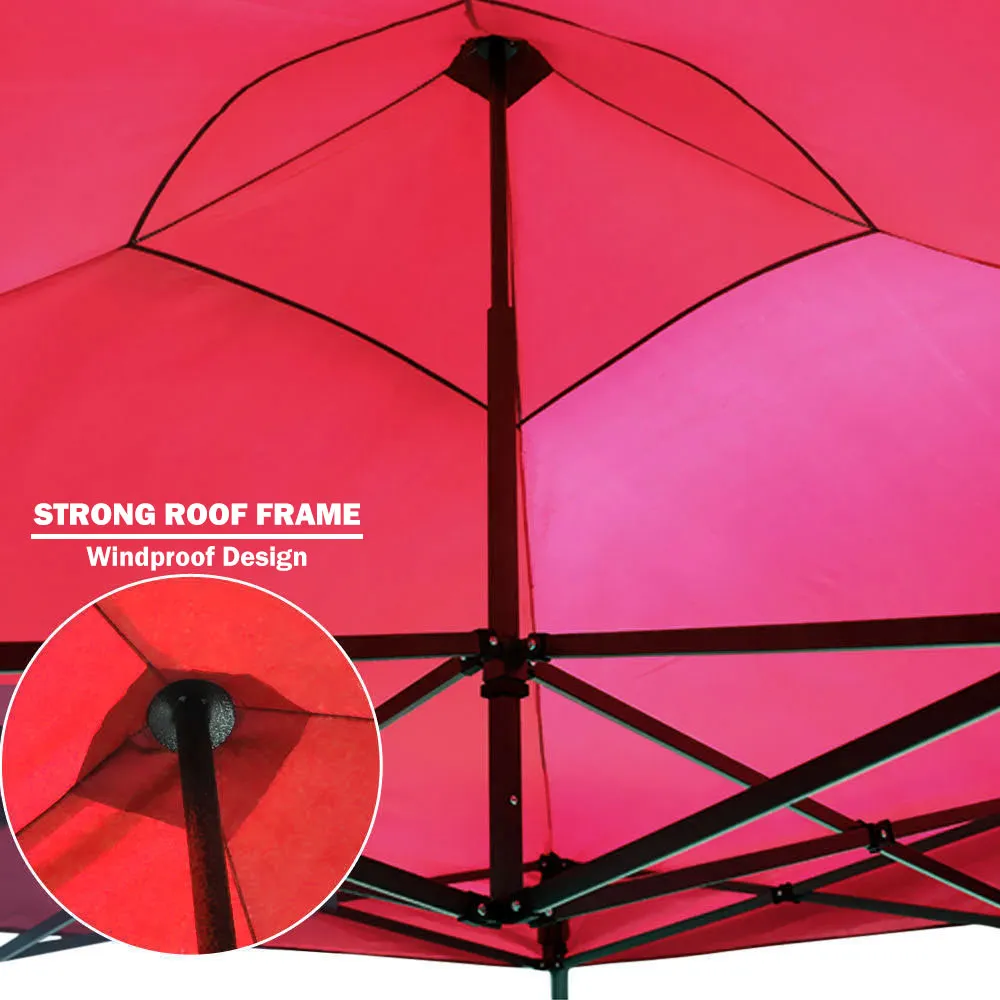 3x3m Pop-Up Gazebo | Outdoor Folding Marquee | Market Tent w/ Side Wall | Red