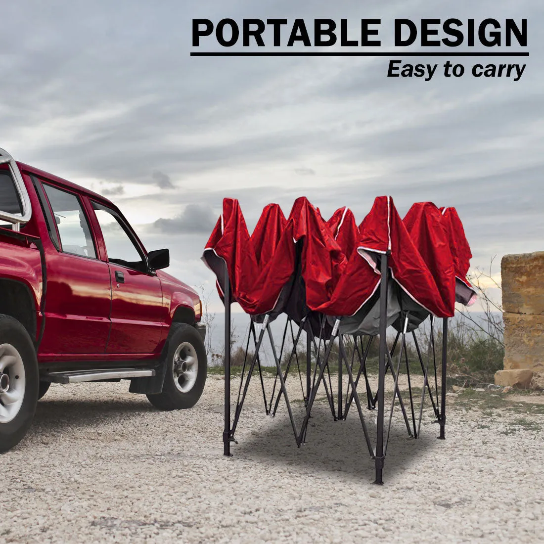 3x3m Pop-Up Gazebo | Outdoor Folding Marquee | Market Tent w/ Side Wall | Red