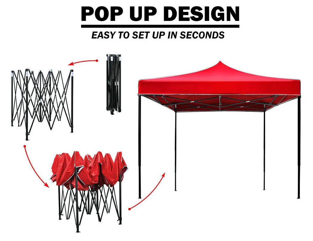 3x3m Pop-Up Gazebo | Outdoor Folding Marquee | Market Tent w/ Side Wall | Red