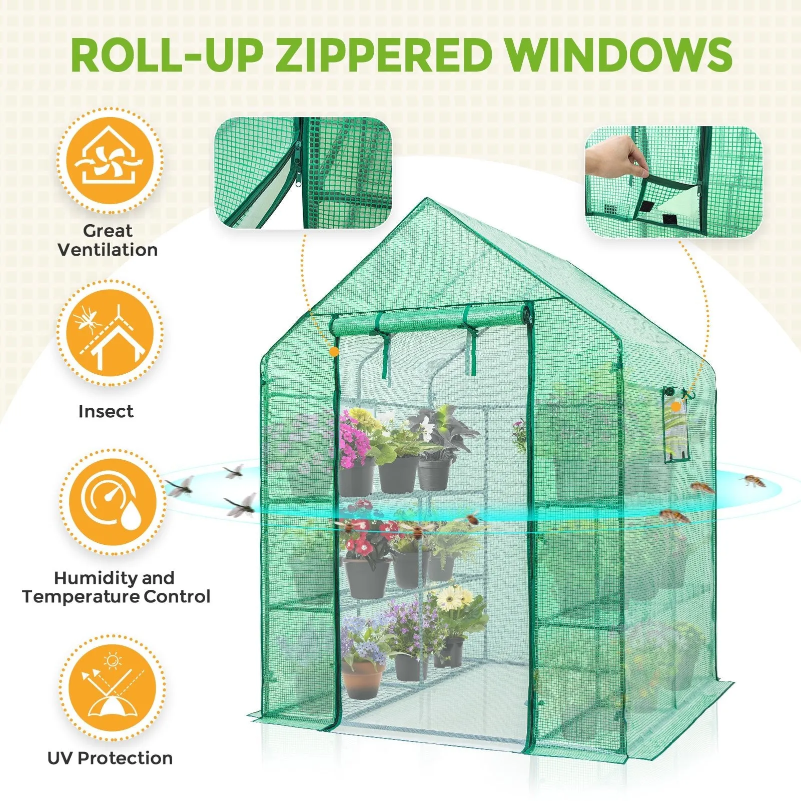 57'' x 57'' x 77'' Outdoor / Indoor Walk-in Greenhousen