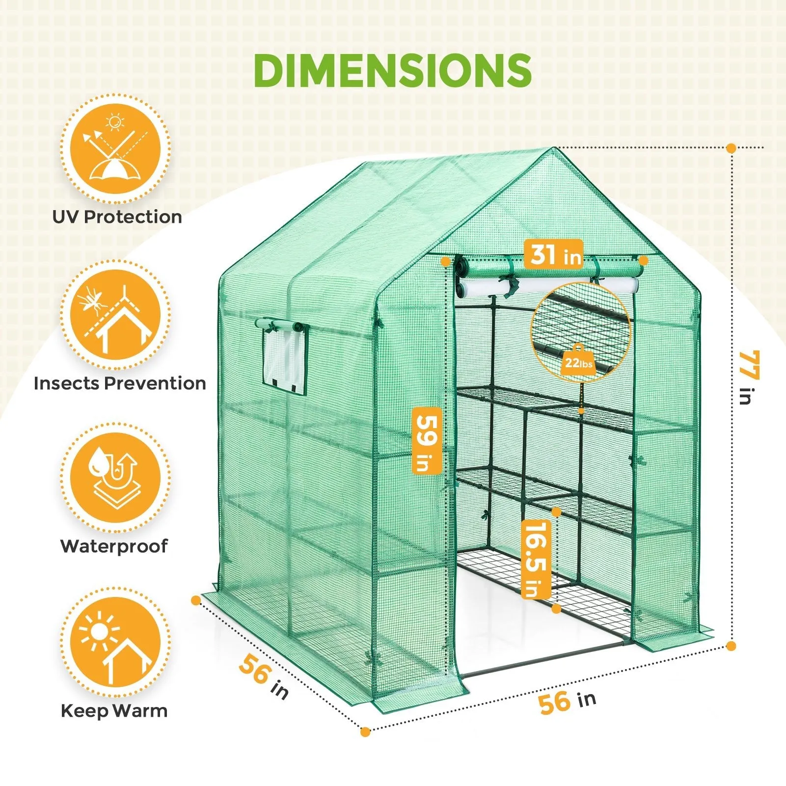 57'' x 57'' x 77'' Outdoor / Indoor Walk-in Greenhousen