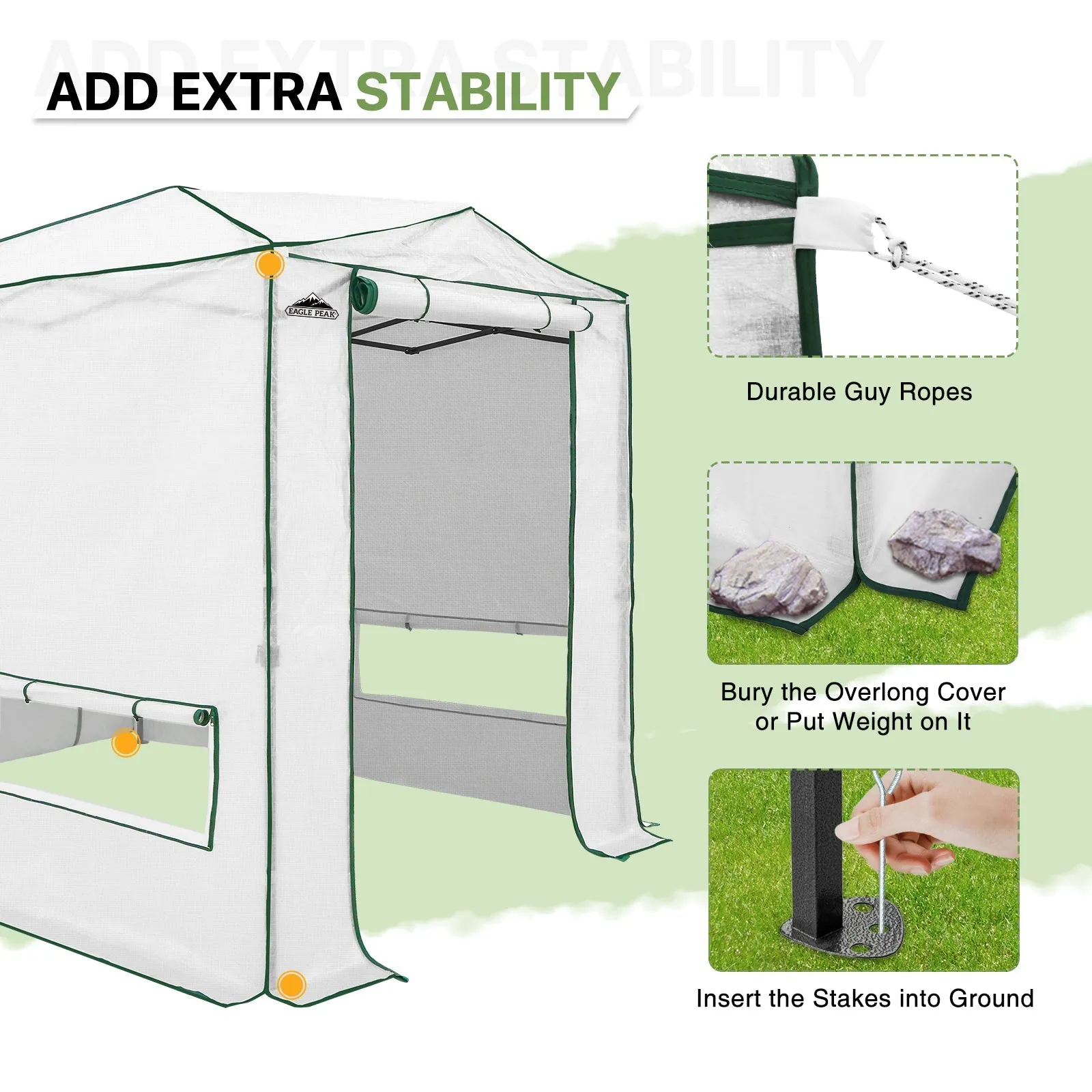 8x6/12x8 Portable Walk-in Greenhouse, Woven PE Top, White