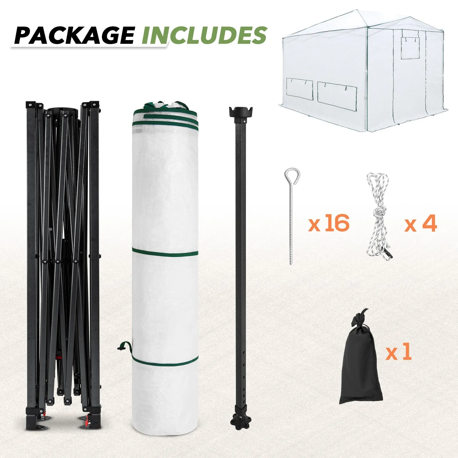 8x6/12x8 Portable Walk-in Greenhouse, Woven PE Top, White