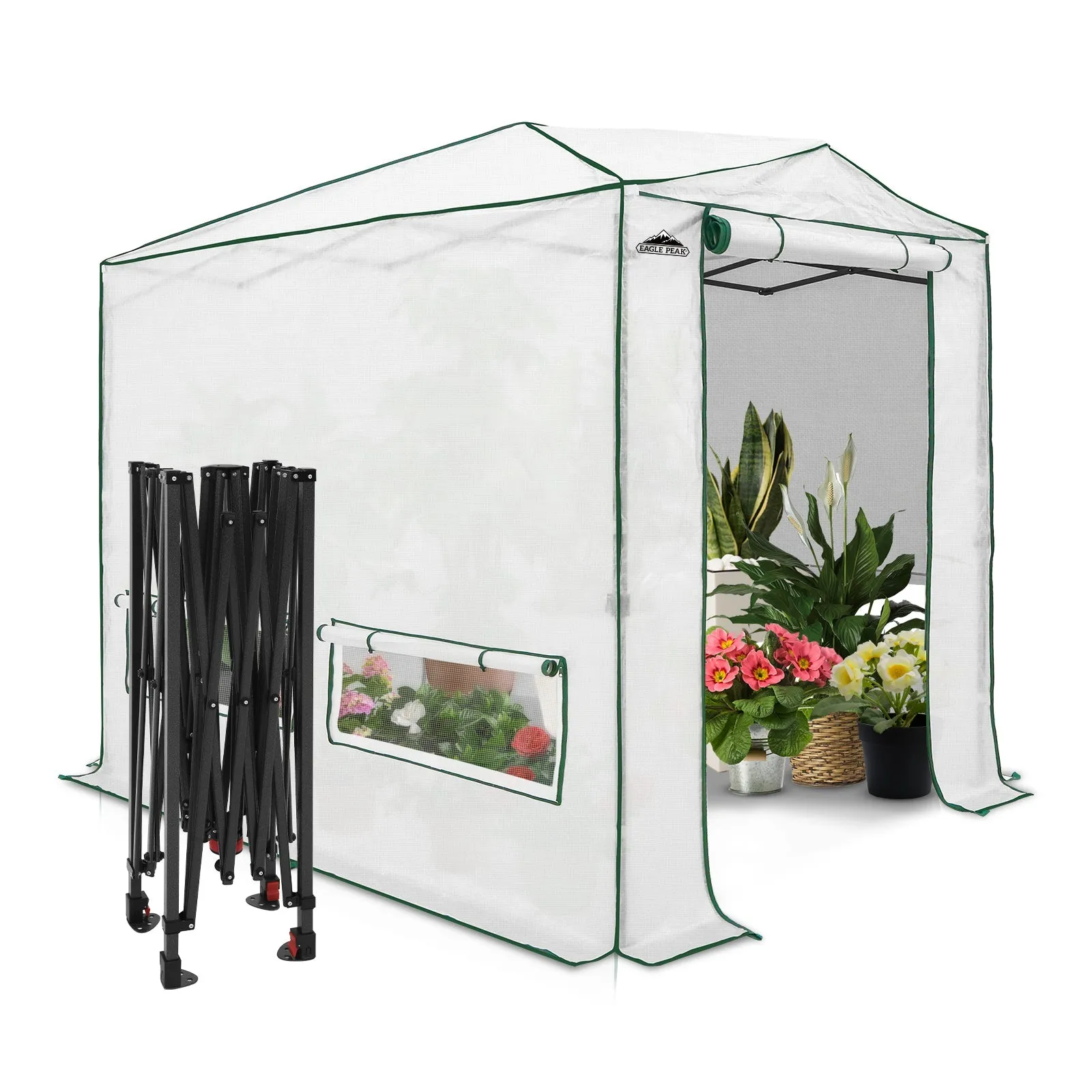 8x6/12x8 Portable Walk-in Greenhouse, Woven PE Top, White