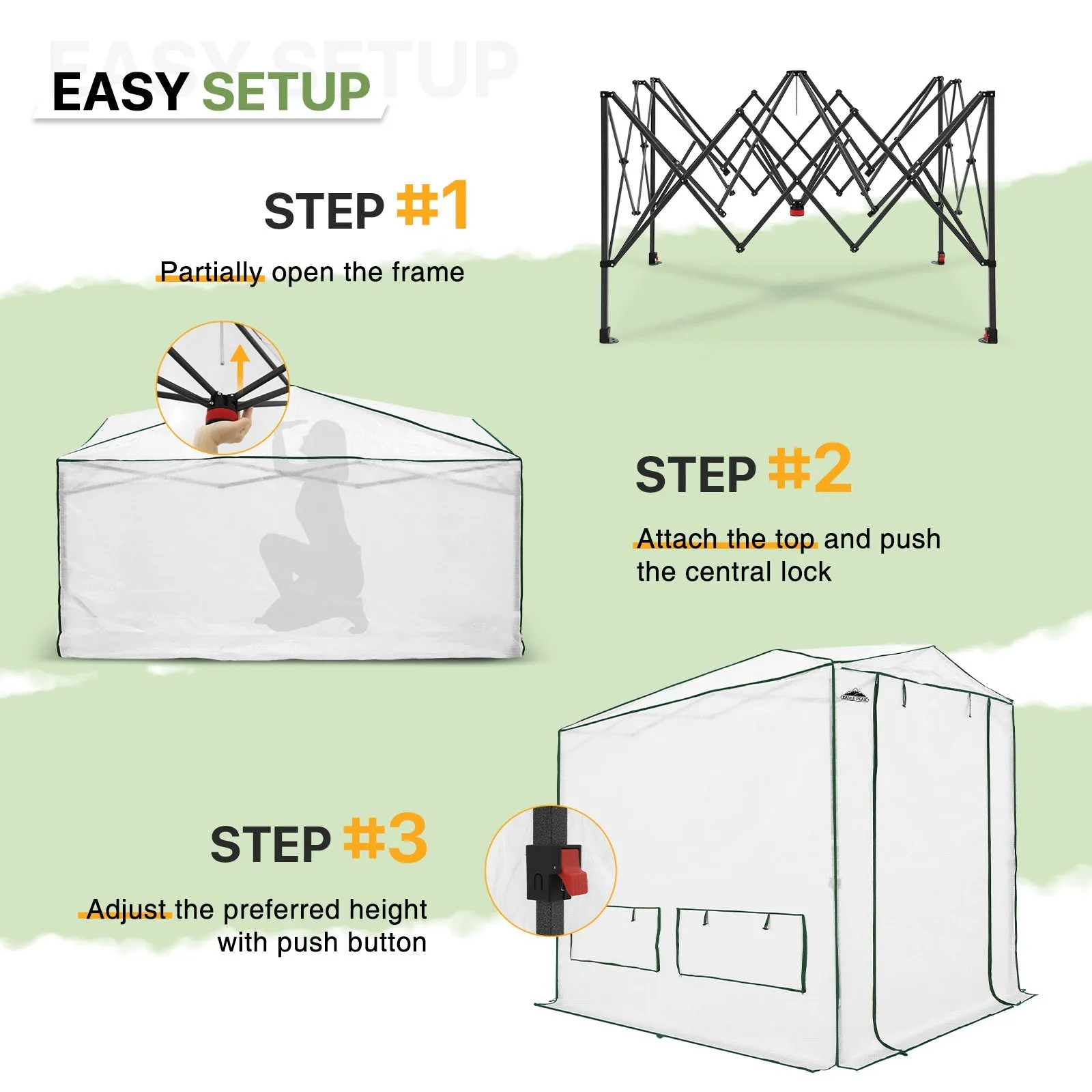 8x6/12x8 Portable Walk-in Greenhouse, Woven PE Top, White