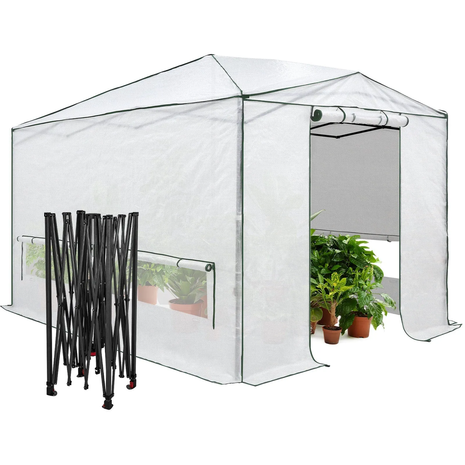 8x6/12x8 Portable Walk-in Greenhouse, Woven PE Top, White