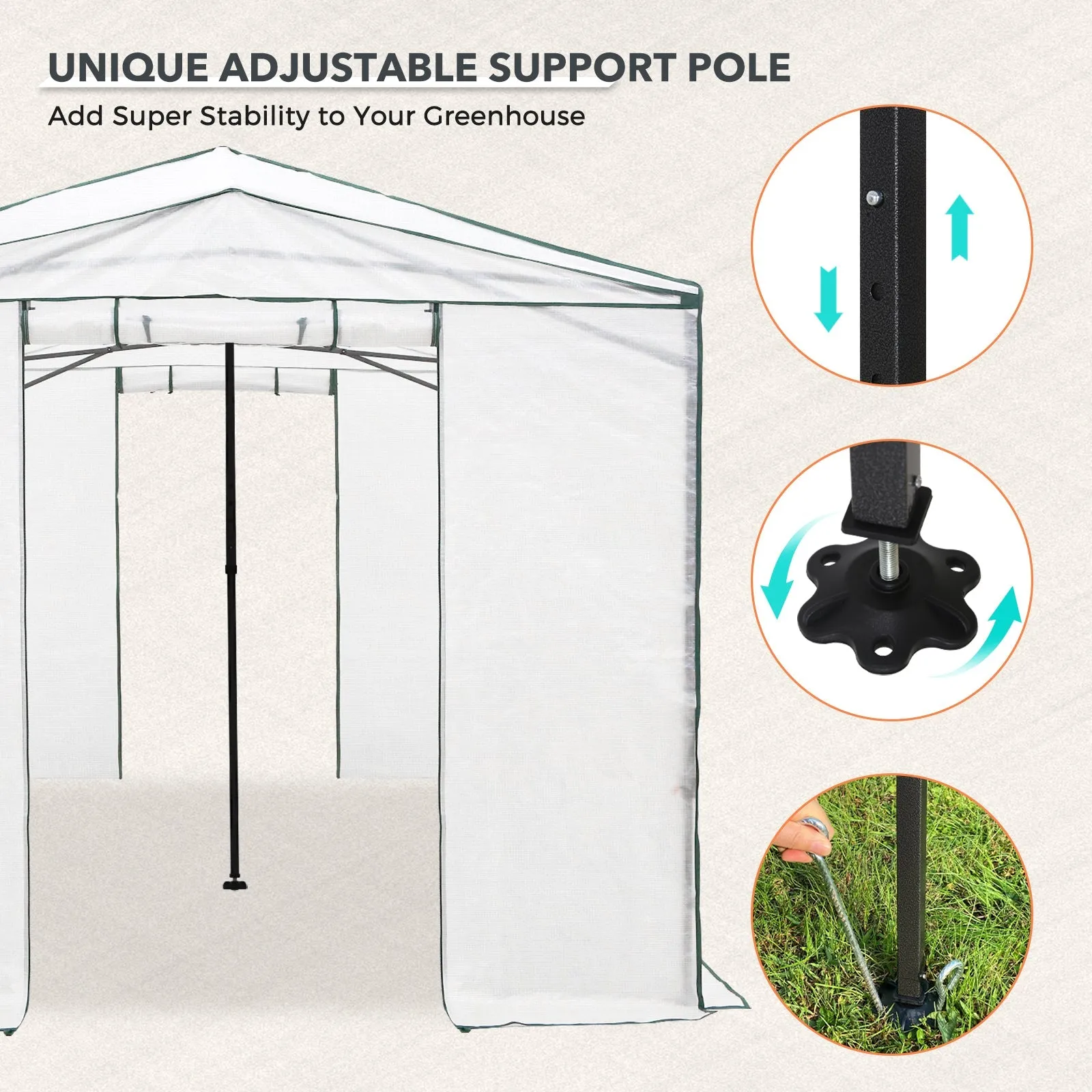 8x6/12x8 Portable Walk-in Greenhouse, Woven PE Top, White