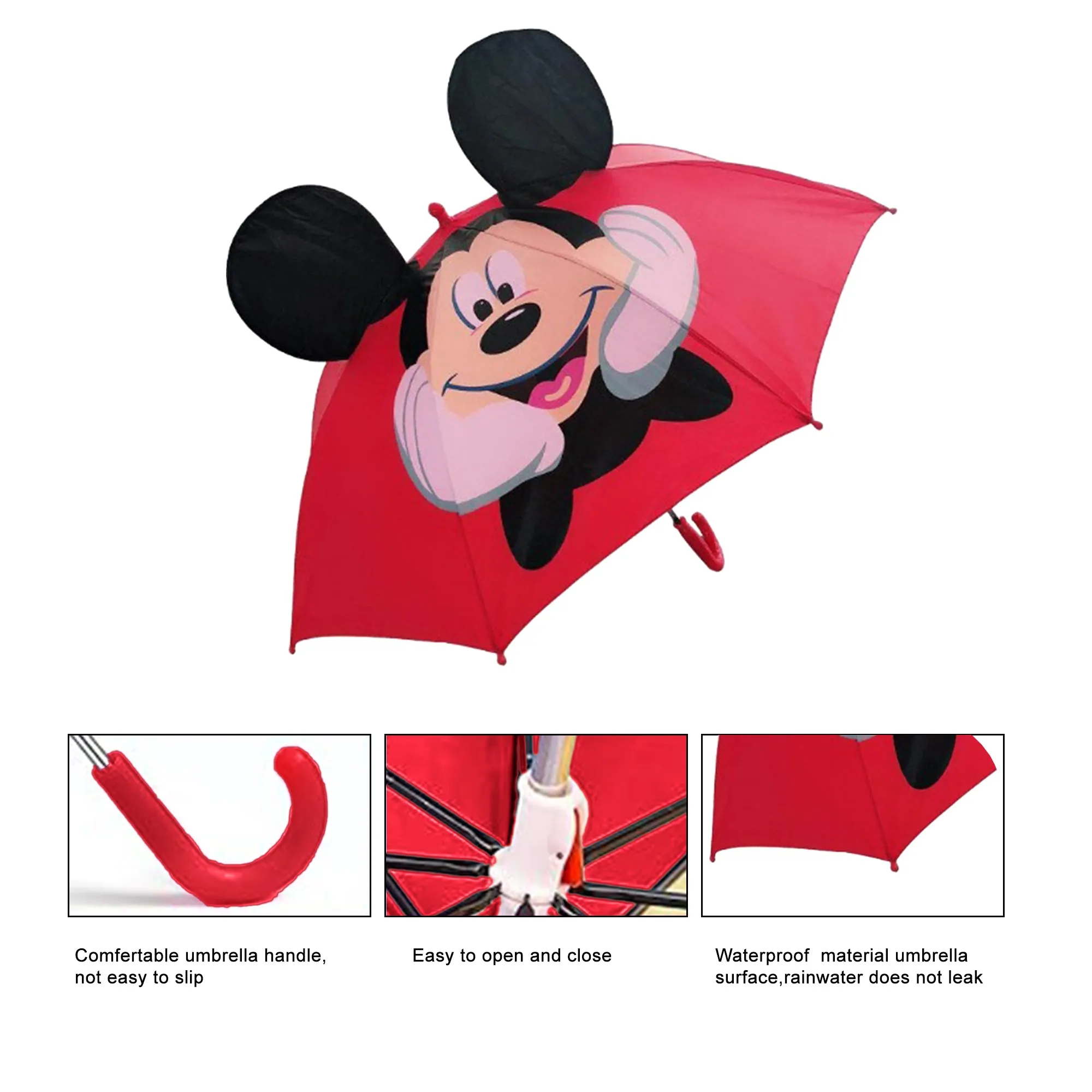 Babymoon Cartoon Designer Popup Ears Kids Umbrella | 2 To 15 Y | Red