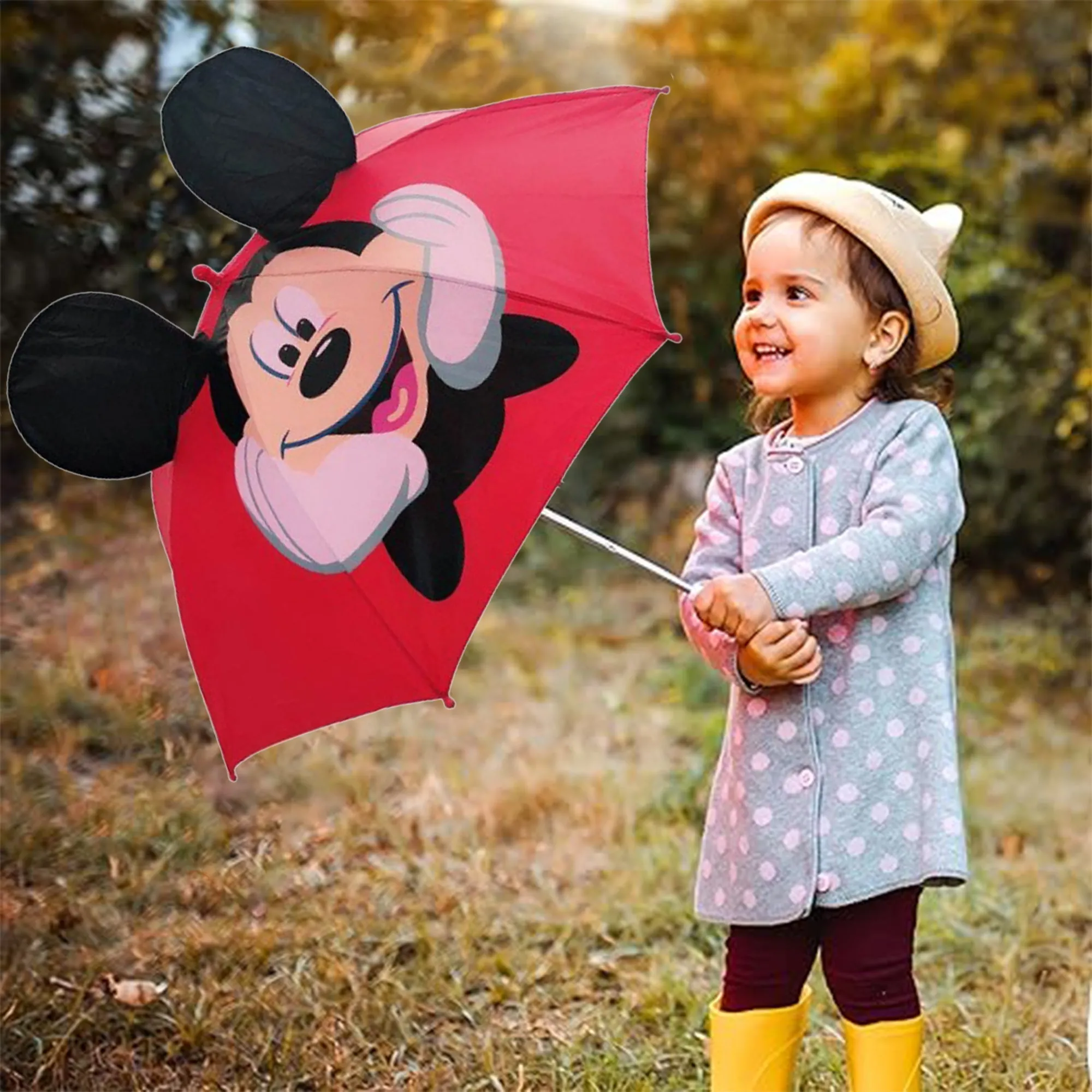 Babymoon Cartoon Designer Popup Ears Kids Umbrella | 2 To 15 Y | Red