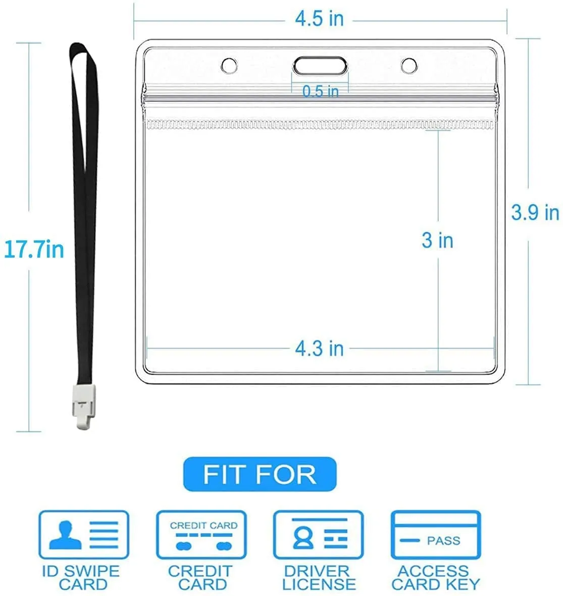 Clear Plastic Id Card Holder Protector Pouch PVC Lanyard Work Badge Zip