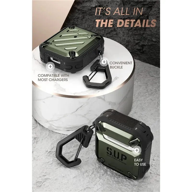 For Apple Airpods 1St & 2Nd Full-Body Rugged Protective Case Cover With Carabiner