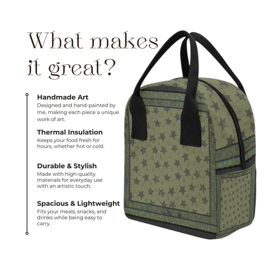 Hand-Painted Insulated Lunch Bag for Women & Men  Custom Art Print by Fashion Designer Maria Echenique  Durable & Lightweight, Made to Order