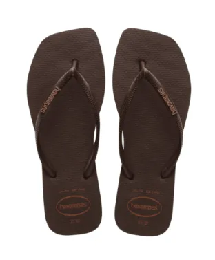 Havaianas Slim Square Logo Pop Up Dark Brown Sandals