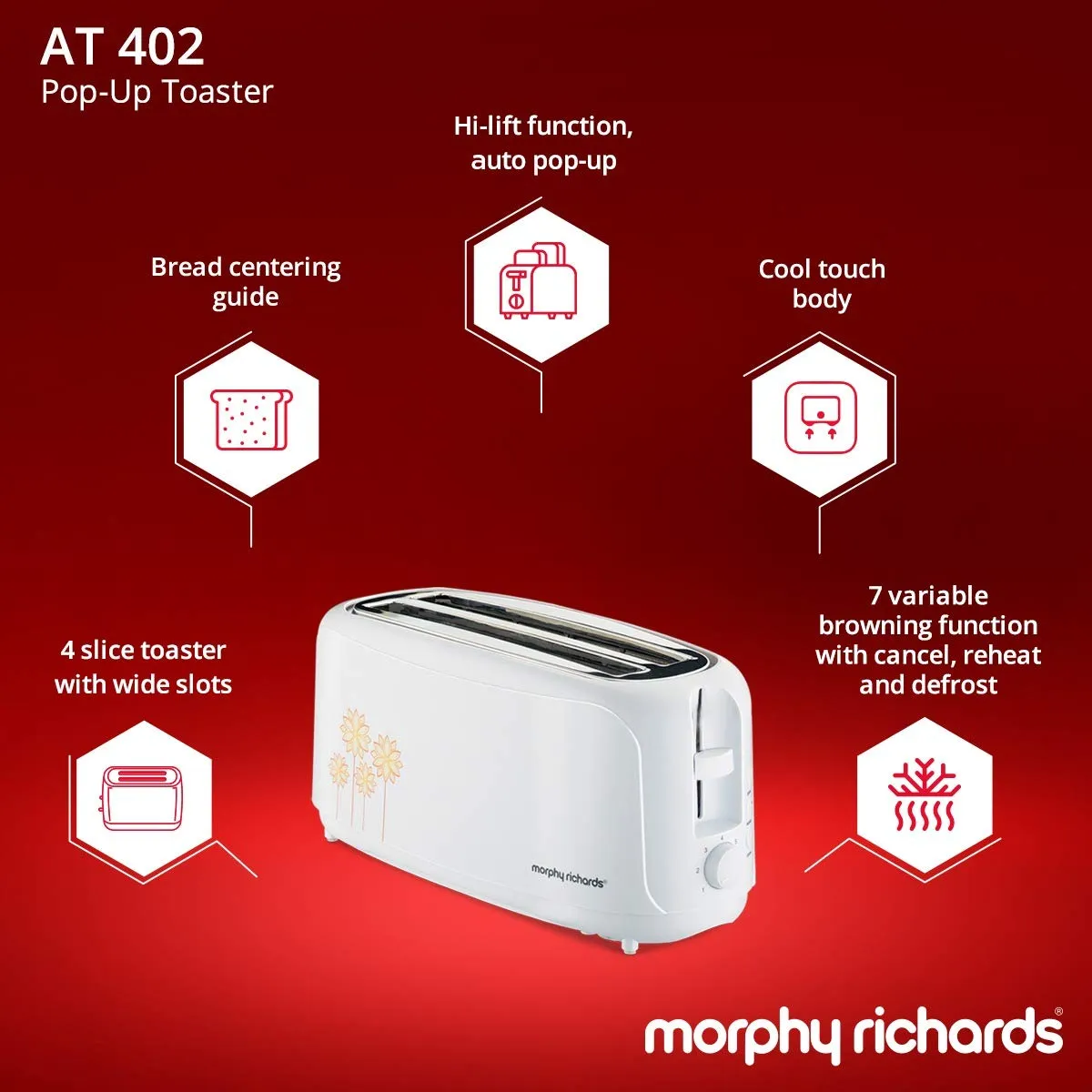 Morphy Richards AT 402 1450W Pop-Up Toaster, White