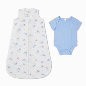Ocean Muslin Sleeping Bag 0.5 TOG & Ribbed Bodysuit Set