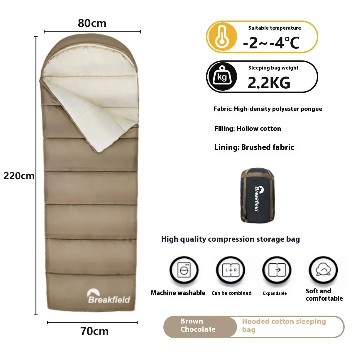 Outdoor Camping Thickened Waterproof Cotton Sleeping Bag Four Seasons Machine Washable Splicing Sleeping Bag